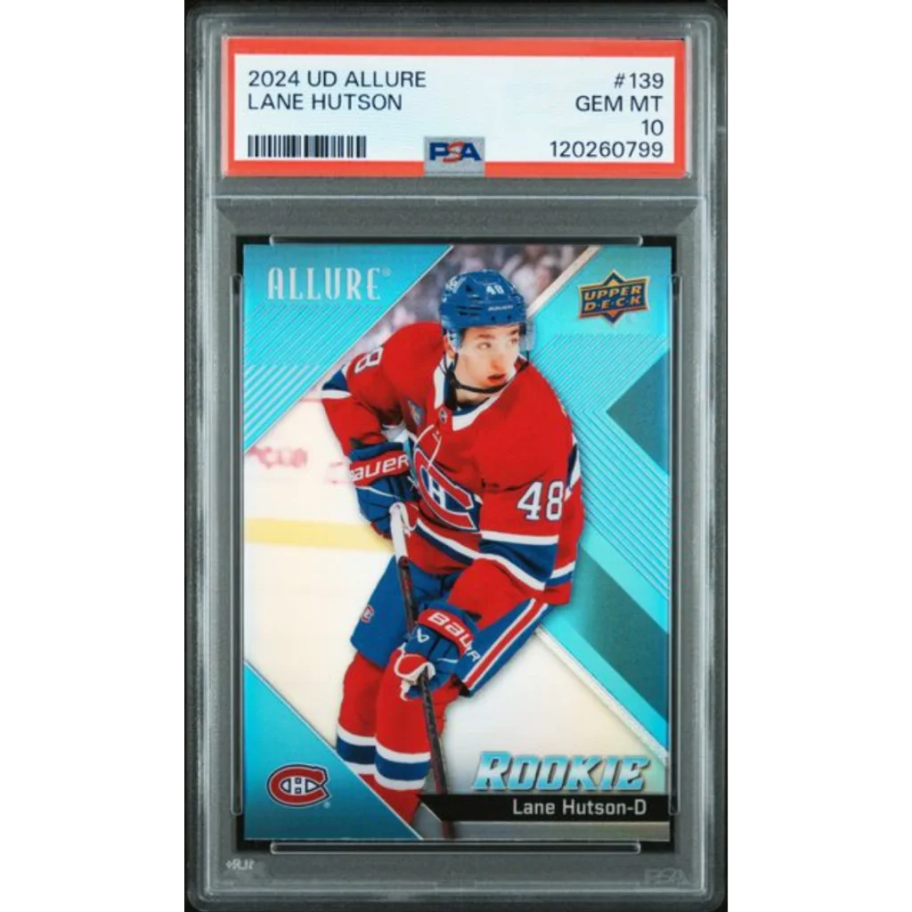 Graded 2024 Upper Deck Allure Lane Hutson #139 Rookie RC Hockey Card PSA 10 Gem Mint | Hall of Fame Sports Memorabilia | vintageantiquesgifts.com