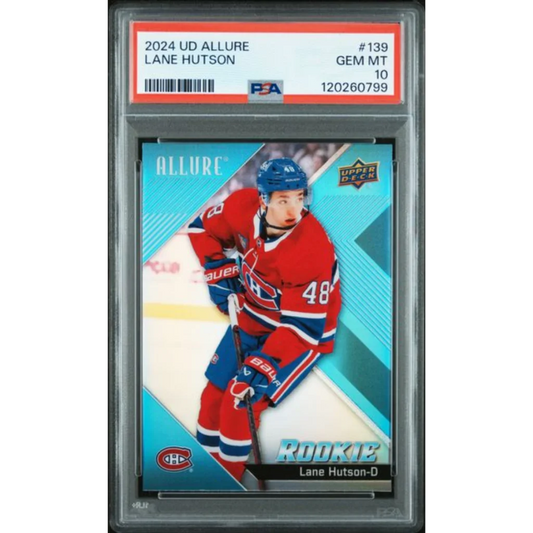 Graded 2024 Upper Deck Allure Lane Hutson #139 Rookie RC Hockey Card PSA 10 Gem Mint | Hall of Fame Sports Memorabilia | vintageantiquesgifts.com