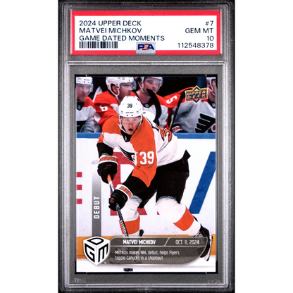Graded PSA 10 Gem Mint 2024 Upper Deck Matvei Michkov #7 Rookie RC Hockey Card