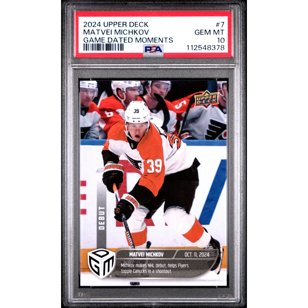 Graded PSA 10 Gem Mint 2024 Upper Deck Matvei Michkov #7 Rookie Hockey Card