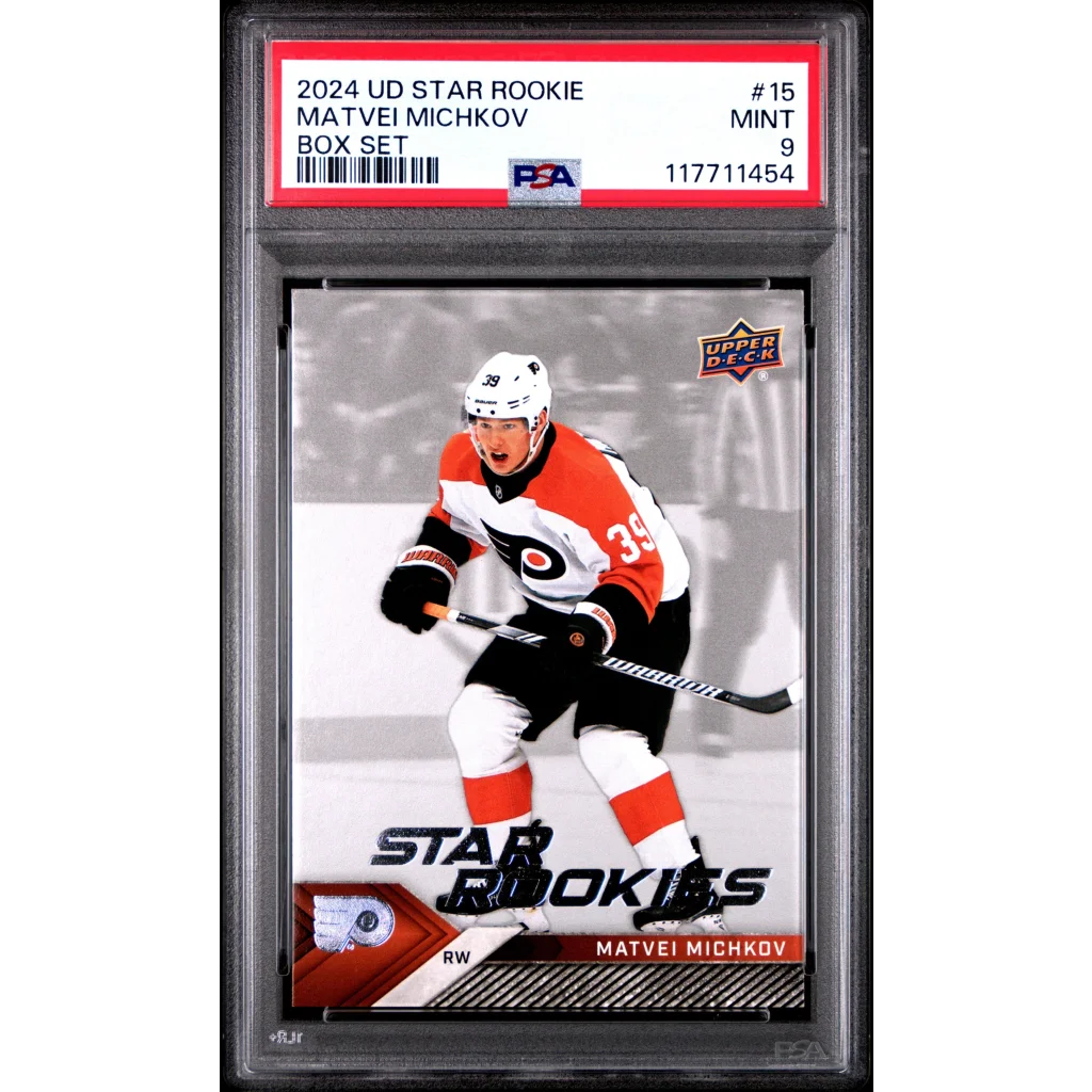 Graded PSA 9 Mint 2024 Upper Deck Matvei Michkov #15 Rookie Hockey Card