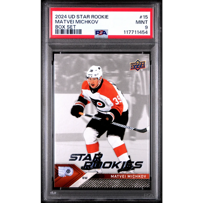 Graded PSA 9 Mint 2024 Upper Deck Matvei Michkov #15 Rookie Hockey Card