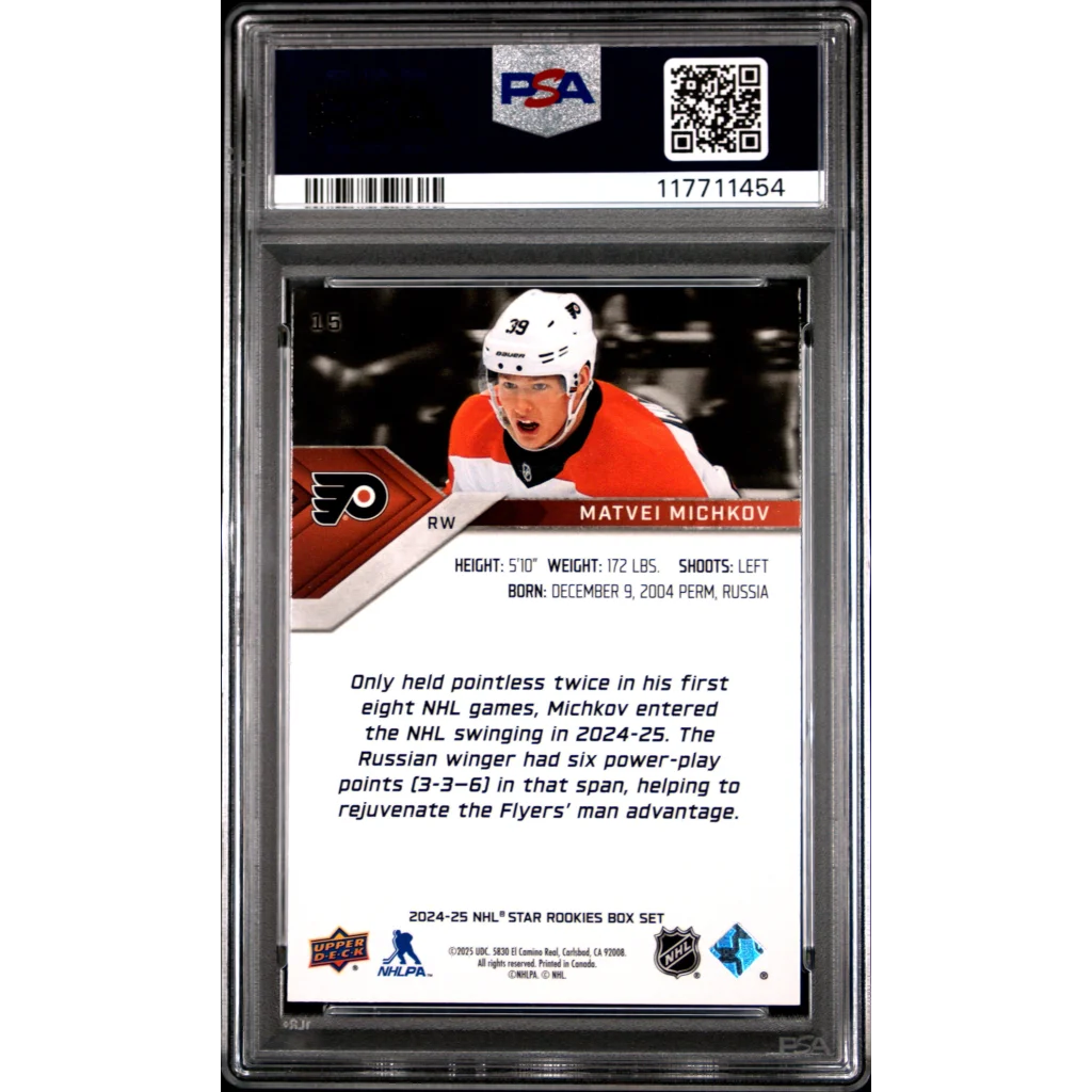 Graded PSA 9 2024 Upper Deck Matvei Michkov #15 Star Rookie Hockey Card