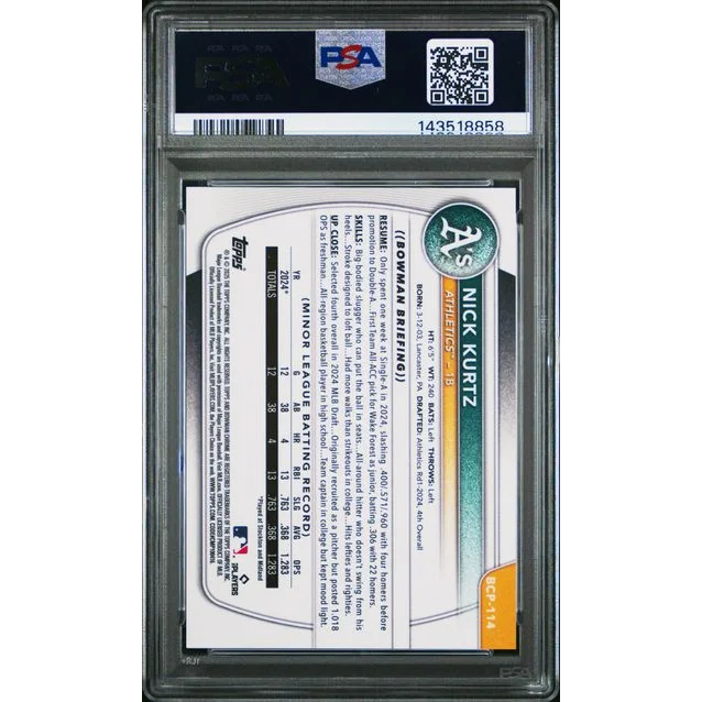 Graded 2025 Bowman Chrome Nick Kurtz BCP114 50 Gold Geometric Rookie RC Baseball Card PSA 9 Mint | PSA 9 Mint Graded Rookie Card | vintageantiquesgifts.com