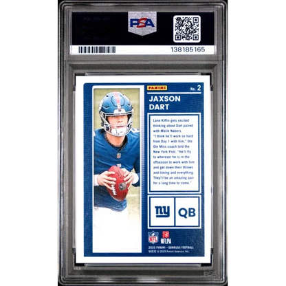 Graded PSA 9 2025 Donruss Jaxson Dart Rookies Rookie RC Giants card