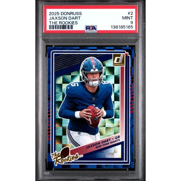 Graded 2025 Donruss Jaxson Dart #2 The Rookies RC PSA 9 Mint card