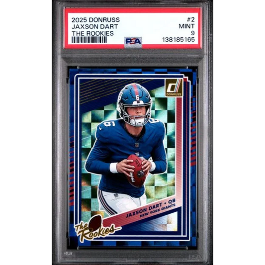 Graded 2025 Donruss Jaxson Dart #2 The Rookies RC PSA 9 Mint card