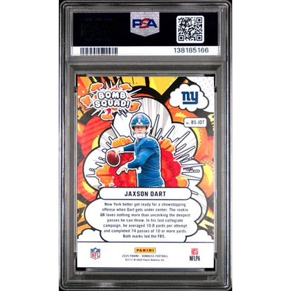 Graded 2025 Donruss Jaxson Dart BSJDT Bomb Squad Rookie RC Football Card PSA 10 Gem Mint | PSA 10 Gem Mint Graded Rookie Card | vintageantiquesgifts.com