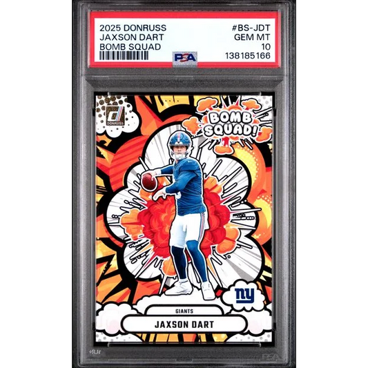 Graded 2025 Donruss Jaxson Dart BSJDT Bomb Squad Rookie RC Football Card PSA 10 Gem Mint | Hall of Fame Sports Memorabilia | vintageantiquesgifts.com