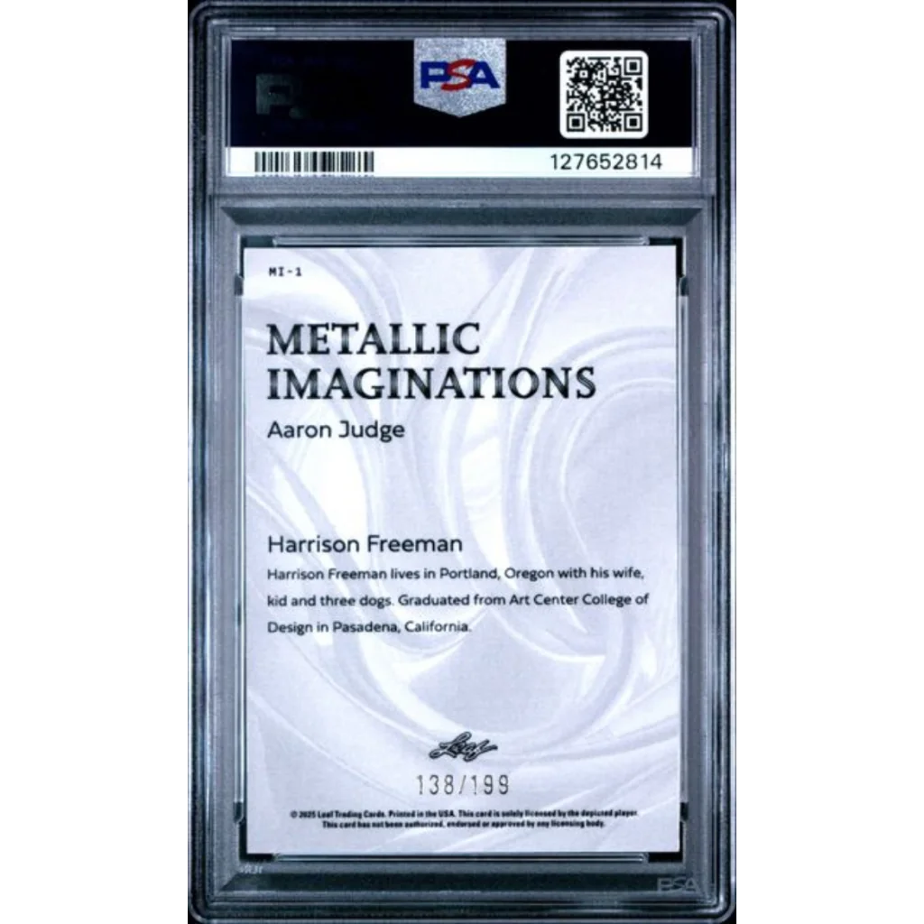 Graded 2025 Leaf Aaron Judge #MI1 Metallic Imaginations Series 2 Red /199 Baseball Card PSA 10 Gem Mint | PSA 10 Gem Mint Graded Baseball Card | vintageantiquesgifts.com