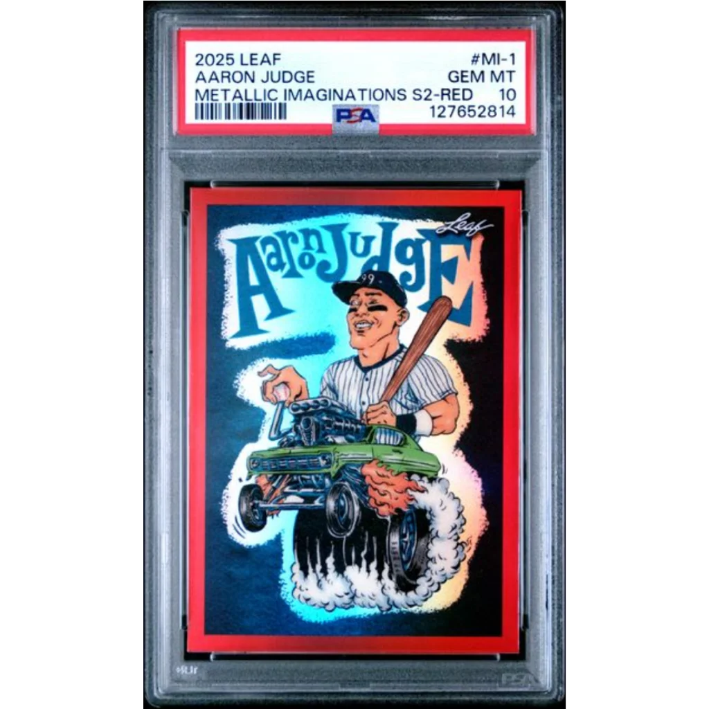 Graded 2025 Leaf Aaron Judge #MI1 Metallic Imaginations Series 2 Red /199 Baseball Card PSA 10 Gem Mint | Hall of Fame Sports Memorabilia | vintageantiquesgifts.com