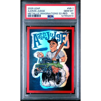 Graded 2025 Leaf Aaron Judge #MI1 Metallic Imaginations Series 2 Red /199 Baseball Card PSA 10 Gem Mint | Hall of Fame Sports Memorabilia | vintageantiquesgifts.com