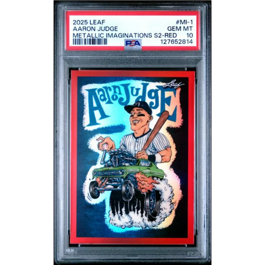 Graded 2025 Leaf Aaron Judge #MI1 Metallic Imaginations Series 2 Red /199 Baseball Card PSA 10 Gem Mint | Hall of Fame Sports Memorabilia | vintageantiquesgifts.com