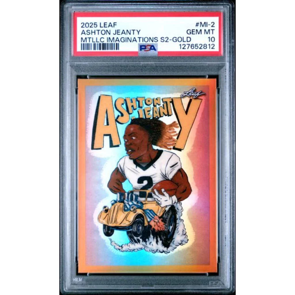 Graded 2025 Leaf Ashton Jeanty #MI2 Metallic Imaginations Gold /99 Rookie RC Football Card PSA 10 Gem Mint | Hall of Fame Sports Memorabilia | vintageantiquesgifts.com
