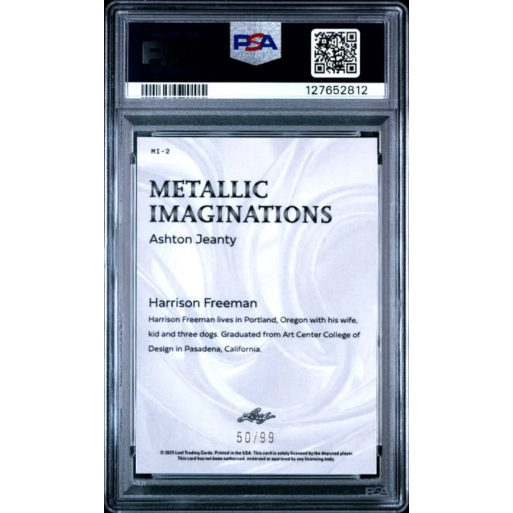 Graded 2025 Leaf Ashton Jeanty #MI2 Metallic Imaginations Gold /99 Rookie RC Football Card PSA 10 Gem Mint | PSA 10 Gem Mint Graded Rookie Card | vintageantiquesgifts.com