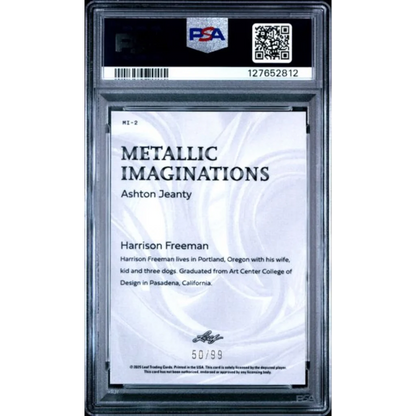 Graded 2025 Leaf Ashton Jeanty #MI2 Metallic Imaginations Gold /99 Rookie RC Football Card PSA 10 Gem Mint | PSA 10 Gem Mint Graded Rookie Card | vintageantiquesgifts.com