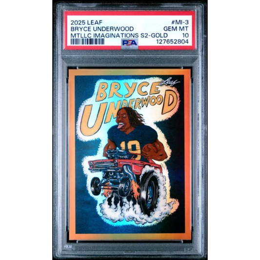 Graded 2025 Leaf Bryce Underwood #MI3 Metallic Imaginations Gold /99 Rookie RC Football Card PSA 10 Gem Mint | Hall of Fame Sports Memorabilia | vintageantiquesgifts.com