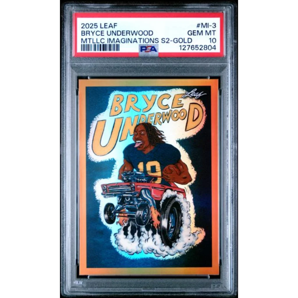 Graded 2025 Leaf Bryce Underwood #MI3 Metallic Imaginations Gold /99 Rookie RC Football Card PSA 10 Gem Mint | PSA 10 Gem Mint Graded Rookie Card | vintageantiquesgifts.com
