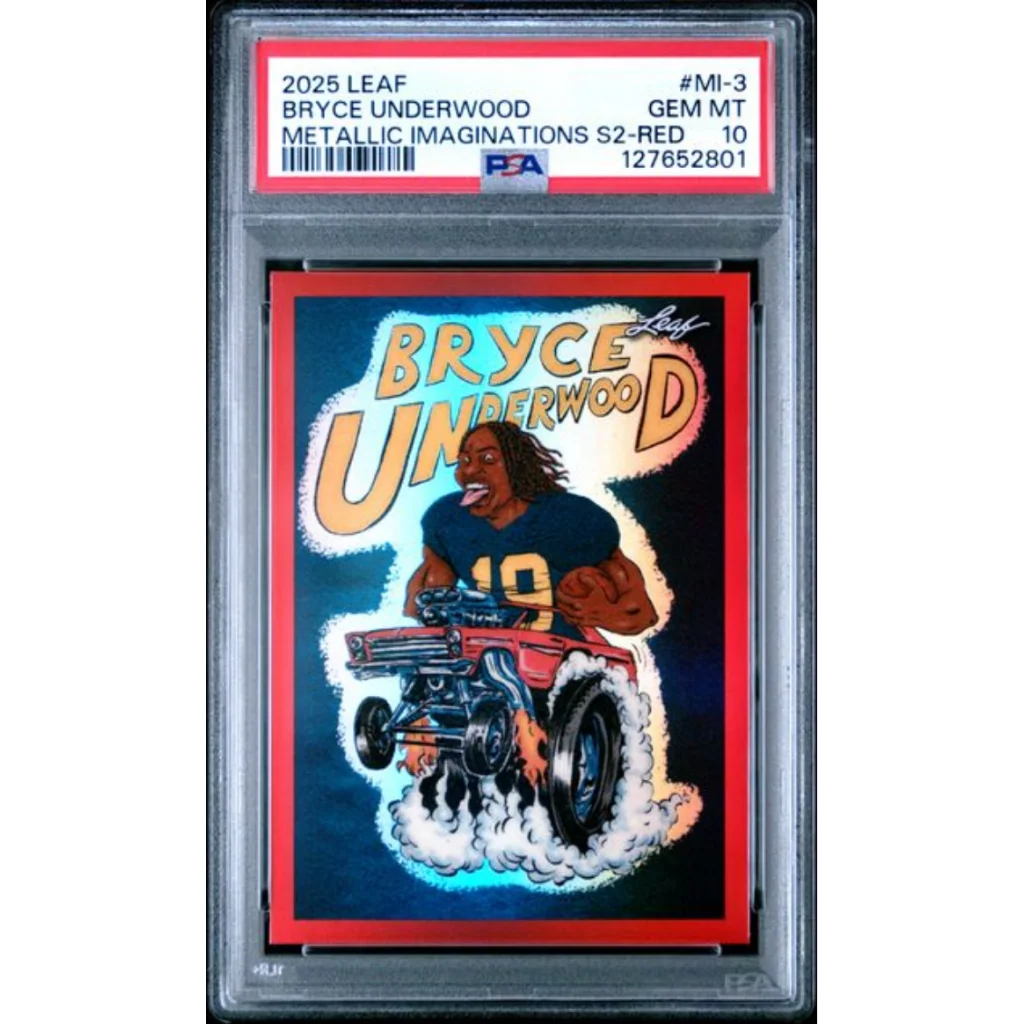 Graded 2025 Leaf Bryce Underwood #MI3 Metallic Imaginations Red /199 Rookie RC Football Card PSA 10 Gem Mint | Hall of Fame Sports Memorabilia | vintageantiquesgifts.com