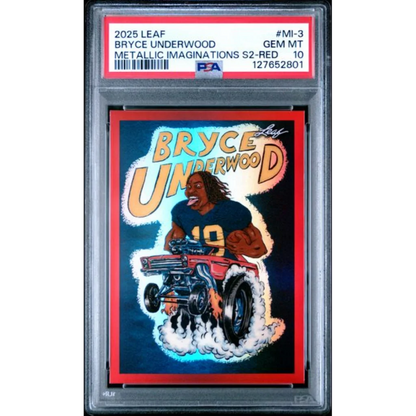 Graded 2025 Leaf Bryce Underwood #MI3 Metallic Imaginations Red /199 Rookie RC Football Card PSA 10 Gem Mint | Hall of Fame Sports Memorabilia | vintageantiquesgifts.com