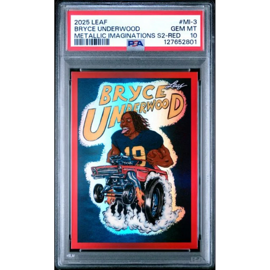 Graded 2025 Leaf Bryce Underwood #MI3 Metallic Imaginations Red /199 Rookie RC Football Card PSA 10 Gem Mint | Hall of Fame Sports Memorabilia | vintageantiquesgifts.com