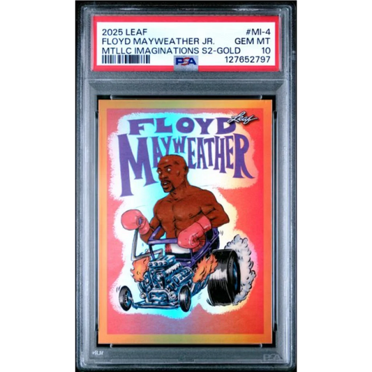 Graded 2025 Leaf Floyd Mayweather Jr #MI4 Metallic Imaginations Gold /99 Boxing Card PSA 10 Gem Mint | Hall of Fame Sports Memorabilia | vintageantiquesgifts.com