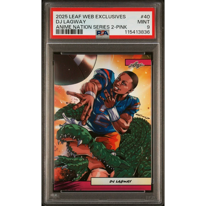 Graded 2025 Leaf Web Exclusives DJ Lagway #40 Anime Nation Series 2 Pink /10 Football Card PSA 9 Mint