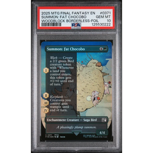 Graded 2025 Magic The Gathering Final Fantasy Summon Fat Chocobo 0317 Woodblock Borderless Foil Card PSA 10 Gem Mint | Hall of Fame Sports Memorabilia | vintageantiquesgifts.com