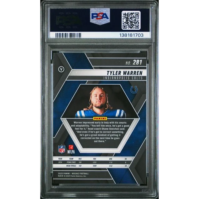 Graded 2025 Mosaic Tyler Warren #281 Variation Rookie RC Football Card PSA 10 Gem Mint | PSA 10 Gem Mint Graded Rookie Card | vintageantiquesgifts.com