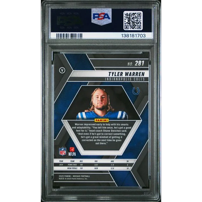 Graded 2025 Mosaic Tyler Warren #281 Variation Rookie RC Football Card PSA 10 Gem Mint | PSA 10 Gem Mint Graded Rookie Card | vintageantiquesgifts.com