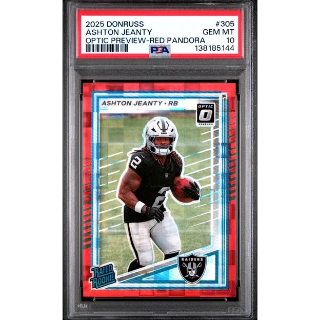 Graded 2025 Panini Donruss Ashton Jeanty 305 Optic Preview Red Pandora Rookie RC Football Card PSA 10 Gem Mint | Hall of Fame Sports Memorabilia | vintageantiquesgifts.com