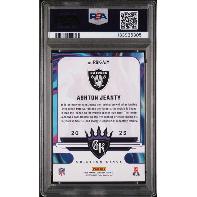 Graded 2025 Panini Donruss Ashton Jeanty #RGKAJY Rookie Gridiron Kings Rookie RC Football Card PSA 10 Gem Mint | PSA 10 Gem Mint Graded Rookie Card | vintageantiquesgifts.com