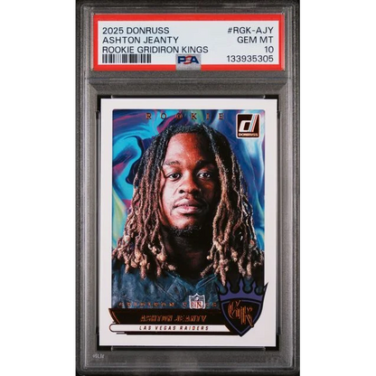 Graded 2025 Panini Donruss Ashton Jeanty #RGKAJY Rookie Gridiron Kings Rookie RC Football Card PSA 10 Gem Mint | Hall of Fame Sports Memorabilia | vintageantiquesgifts.com