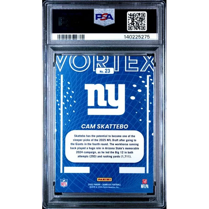 Graded 2025 Panini Donruss Cam Skattebo 23 Vortex Rookie RC Football Card PSA 10 Gem Mint | PSA 10 Gem Mint Graded Rookie Card | vintageantiquesgifts.com