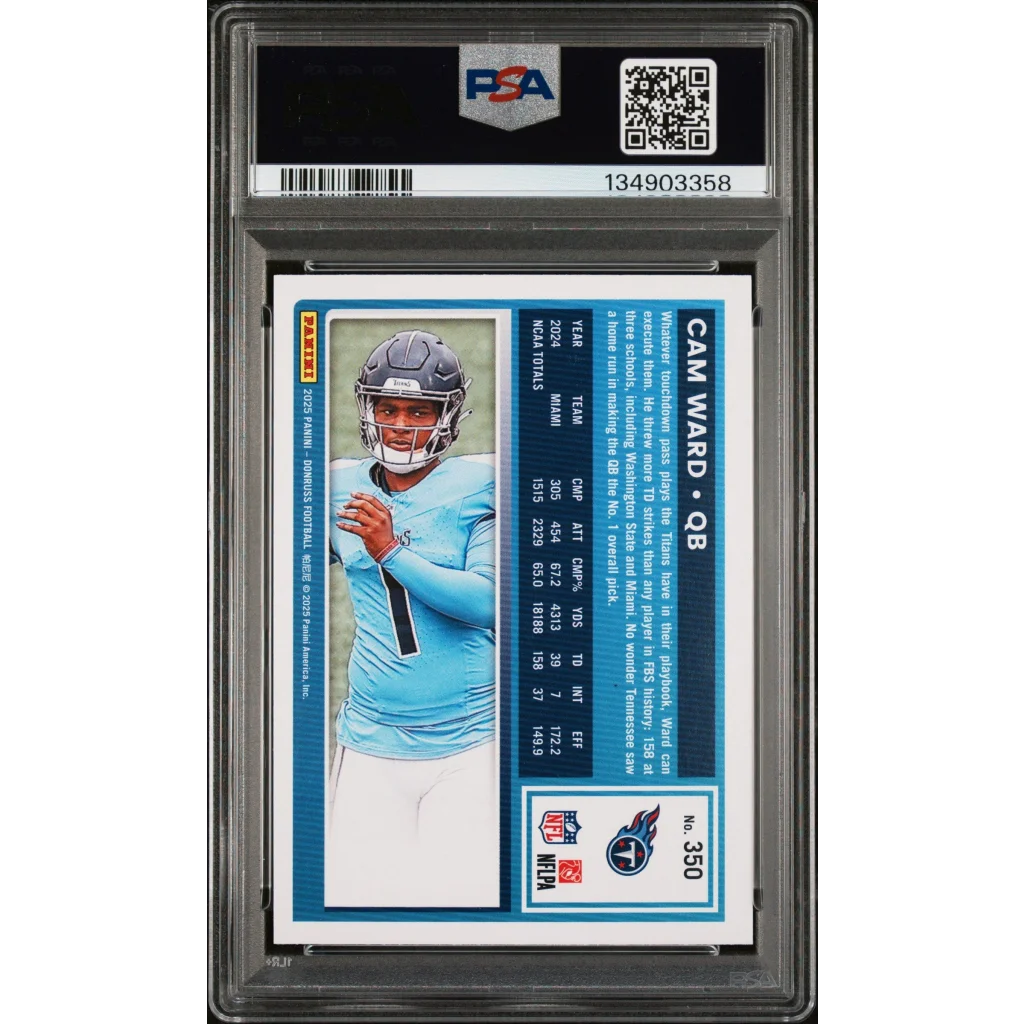 Graded 2025 Panini Donruss Cam Ward #350 Rookie RC PSA 9 Mint card