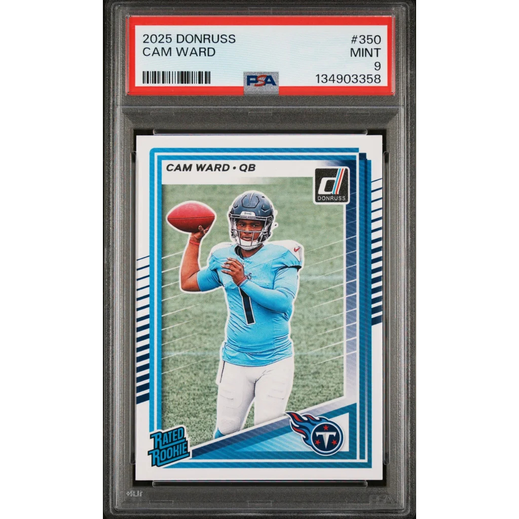 Graded PSA 9 2025 Panini Donruss Cam Ward #350 Rookie RC Football Card