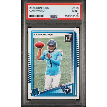 Graded PSA 9 2025 Panini Donruss Cam Ward #350 Rookie RC Football Card