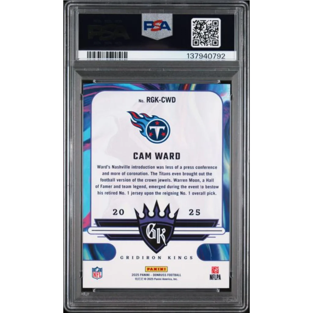 Graded 2025 Panini Donruss Cam Ward RGKCWD Rookie Gridiron Kings Rookie RC Football Card PSA 10 Gem Mint | PSA 10 Gem Mint Graded Rookie Card | vintageantiquesgifts.com