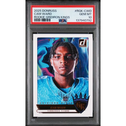 Graded 2025 Panini Donruss Cam Ward RGKCWD Rookie Gridiron Kings Rookie RC Football Card PSA 10 Gem Mint | Hall of Fame Sports Memorabilia | vintageantiquesgifts.com