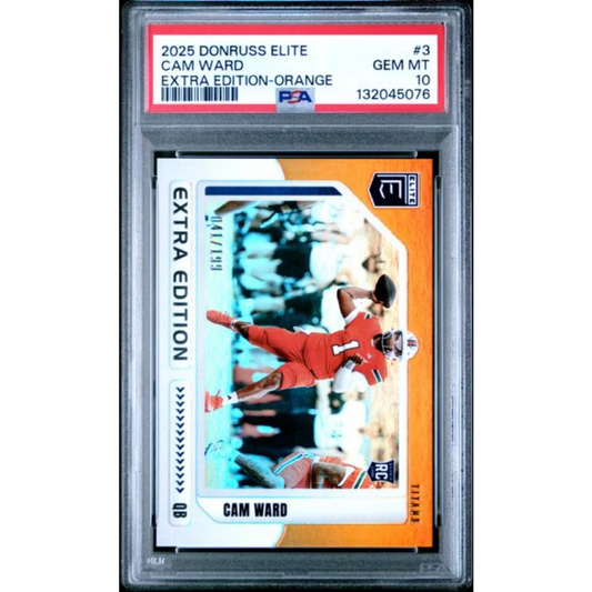 Graded 2025 Panini Donruss Elite Cam Ward #3 Extra Edition Orange /199 Rookie RC Football Card PSA 10 Gem Mint | Hall of Fame Sports Memorabilia | vintageantiquesgifts.com