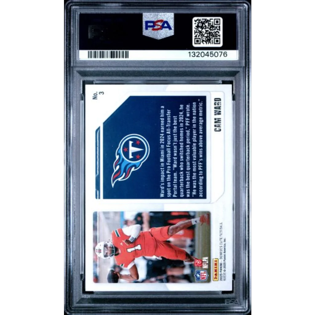 Graded 2025 Panini Donruss Elite Cam Ward #3 Extra Edition Orange /199 Rookie RC Football Card PSA 10 Gem Mint | PSA 10 Gem Mint Graded Rookie Card | vintageantiquesgifts.com