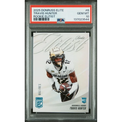 Graded 2025 Panini Donruss Elite Travis Hunter 6 Rookie Elitist 799 Rookie RC Football Card PSA 10 Gem Mint | Hall of Fame Sports Memorabilia | vintageantiquesgifts.com