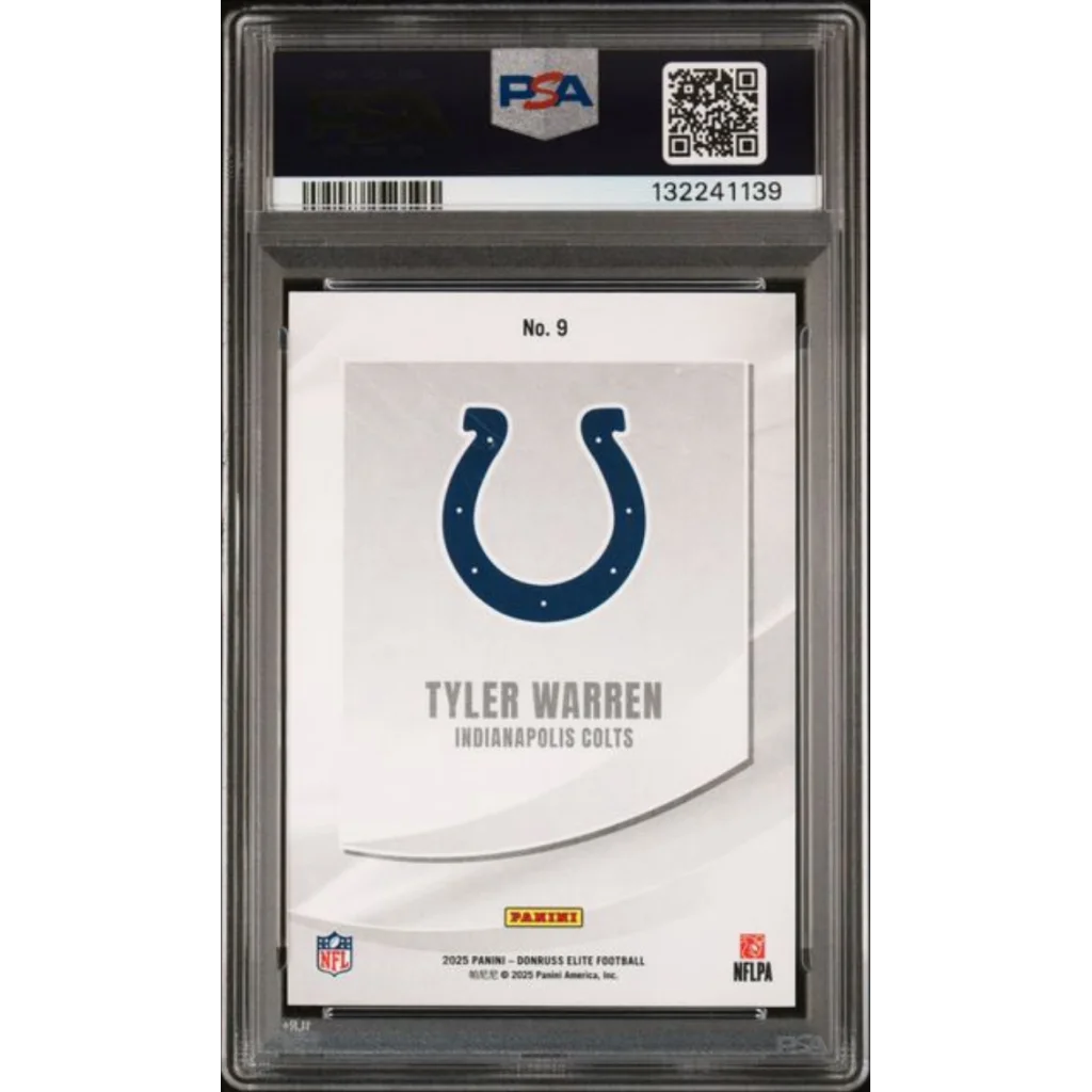 Graded 2025 Panini Donruss Elite Tyler Warren 9 Rookie Elitist Blue 75 Rookie RC Football Card PSA 10 Gem Mint | PSA 10 Gem Mint Graded Rookie Card | vintageantiquesgifts.com
