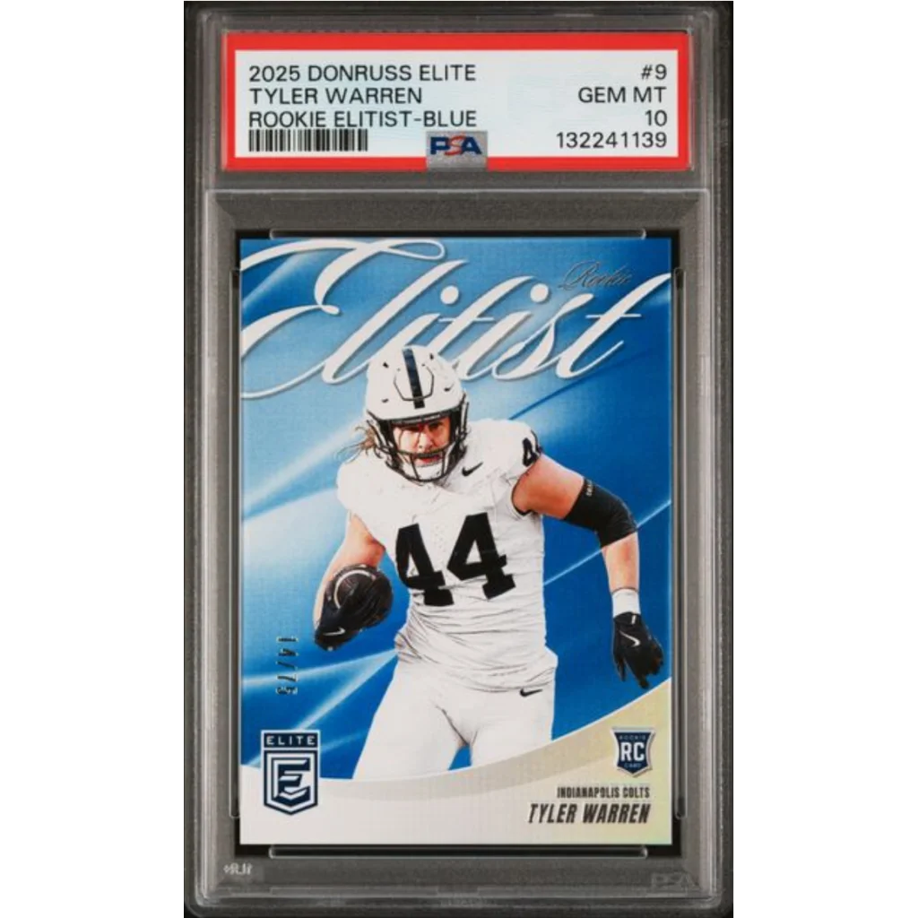 Graded 2025 Panini Donruss Elite Tyler Warren 9 Rookie Elitist Blue 75 Rookie RC Football Card PSA 10 Gem Mint | Hall of Fame Sports Memorabilia | vintageantiquesgifts.com