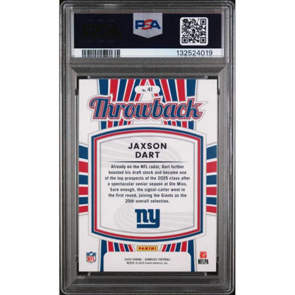 Graded 2025 Panini Donruss Jaxson Dart #41 Rated Rookies Throwback Rookie RC Football Card PSA 10 Gem Mint | PSA 10 Gem Mint Graded Rookie Card | vintageantiquesgifts.com