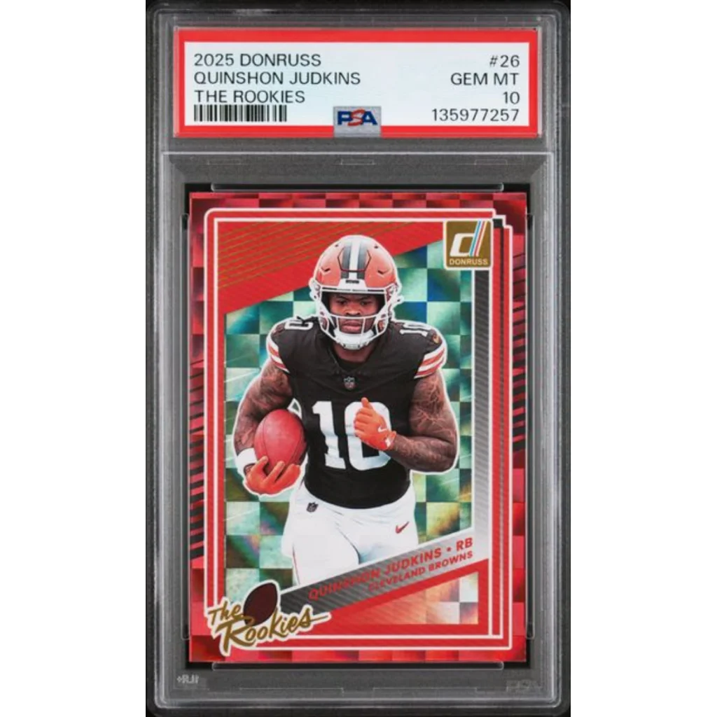 Graded 2025 Panini Donruss Quinshon Judkins #26 The Rookies Rookie RC Football Card PSA 10 Gem Mint | Hall of Fame Sports Memorabilia | vintageantiquesgifts.com