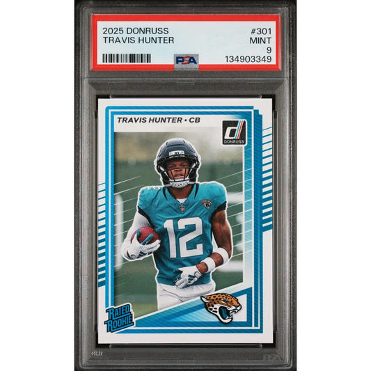 Graded 2025 Panini Donruss Travis Hunter #301 Rookie RC Football Card PSA 9 Mint | Hall of Fame Sports Memorabilia | vintageantiquesgifts.com