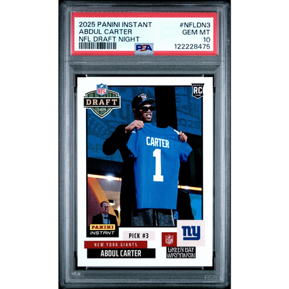 Graded 2025 Panini Instant Abdul Carter #NFLDN3 NFL Draft Night Rookie RC Football Card PSA 10 Gem Mint | Hall of Fame Sports Memorabilia | vintageantiquesgifts.com