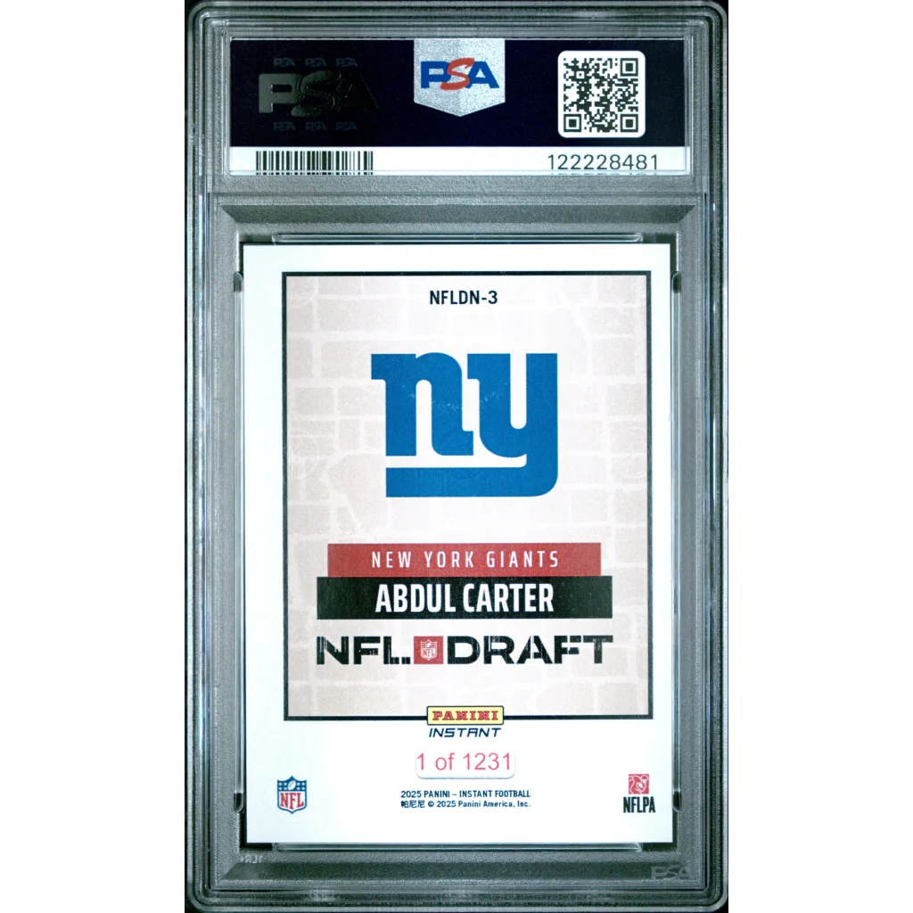 Graded 2025 Panini Instant Abdul Carter #NFLDN3 NFL Draft Night Rookie RC Football Card PSA 9 Mint | PSA 9 Mint Graded Rookie Card | vintageantiquesgifts.com