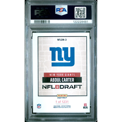 Graded 2025 Panini Instant Abdul Carter #NFLDN3 NFL Draft Night Rookie RC Football Card PSA 9 Mint | PSA 9 Mint Graded Rookie Card | vintageantiquesgifts.com